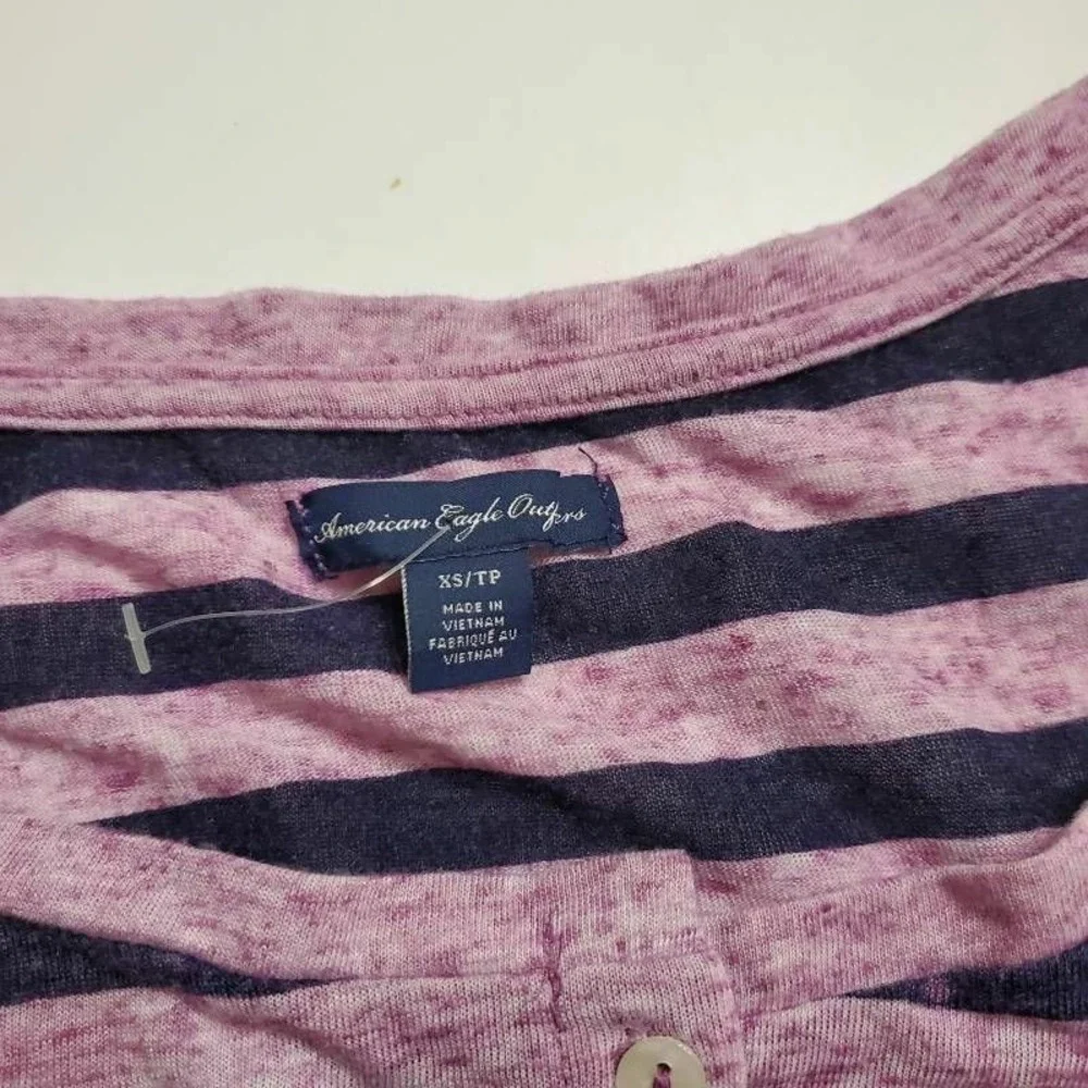 American Eagle Outfitters Womens Cardigan Sweater Pink Blue Stripe 3/4 Sleeve XS